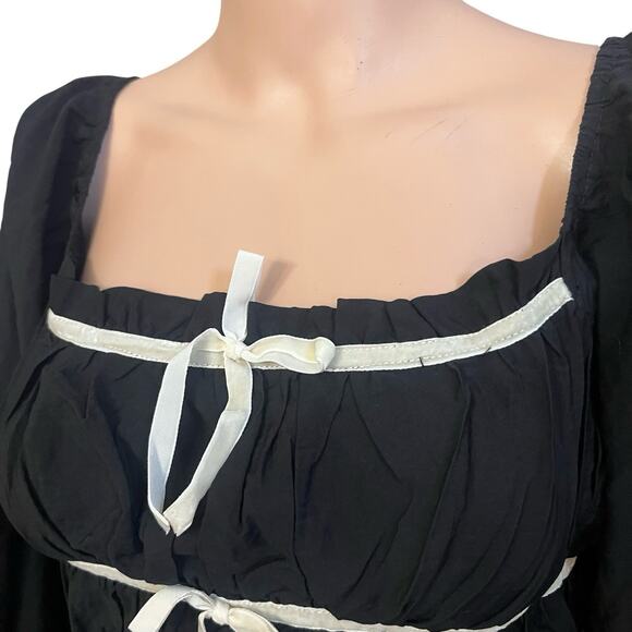 Thirty Thirty LA Bow Crop Top Medium Ruched Balloon Sleeve Dark Coquette Lolita - Picture 2 of 8